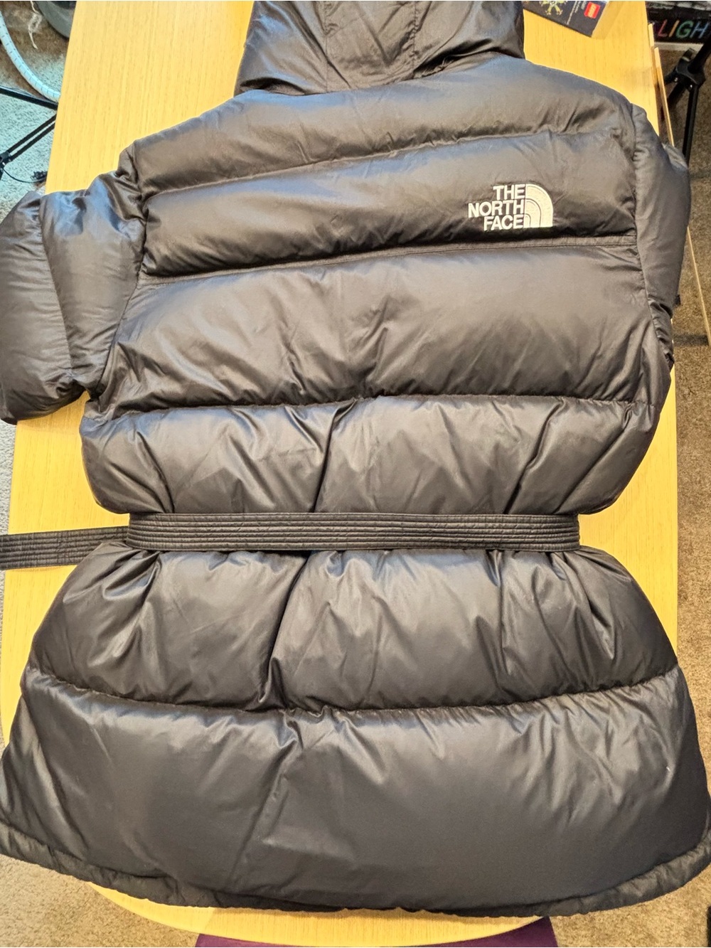 The North Face Nuptse Belted Mid Down Puffer Jacket Black 700 Fill Coat Sz XL - Picture 12 of 16